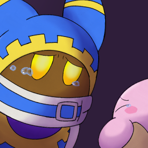 Kirby and Magolor tearfully embrace one another.